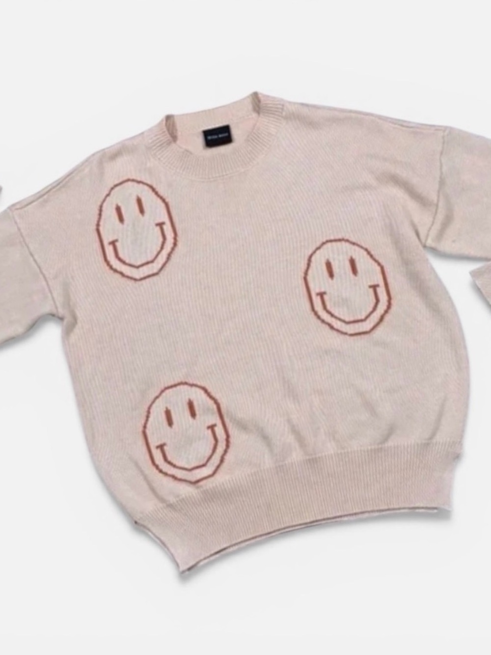 Miou Muse Smiley Face Beige Knit Sweater Womens Medium